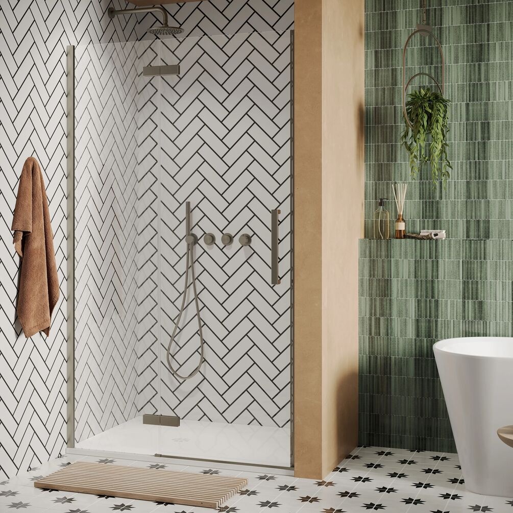 Lifestyle image of Crosswater Asura 8 Brushed Stainless Steel 1000mm Hinged Shower Door & Inline Panel